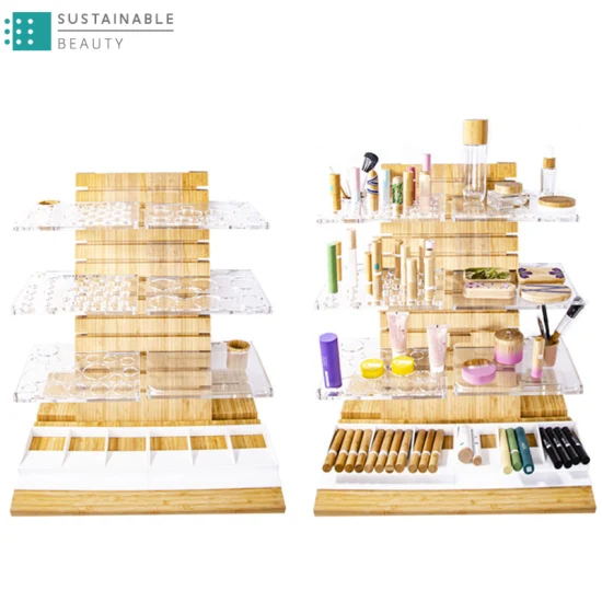 Luxury Wooden Bamboo Table Counter Top Cosmetics Store Essential Oil Foire Boutique Large Display Show Stand Makeup