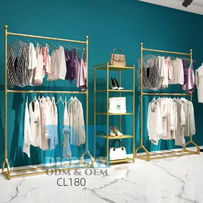 Gold Clothing Rack Apparel Retail Clothes Shelving Metal Garment Display Rack Clothing Store Furniture Shop